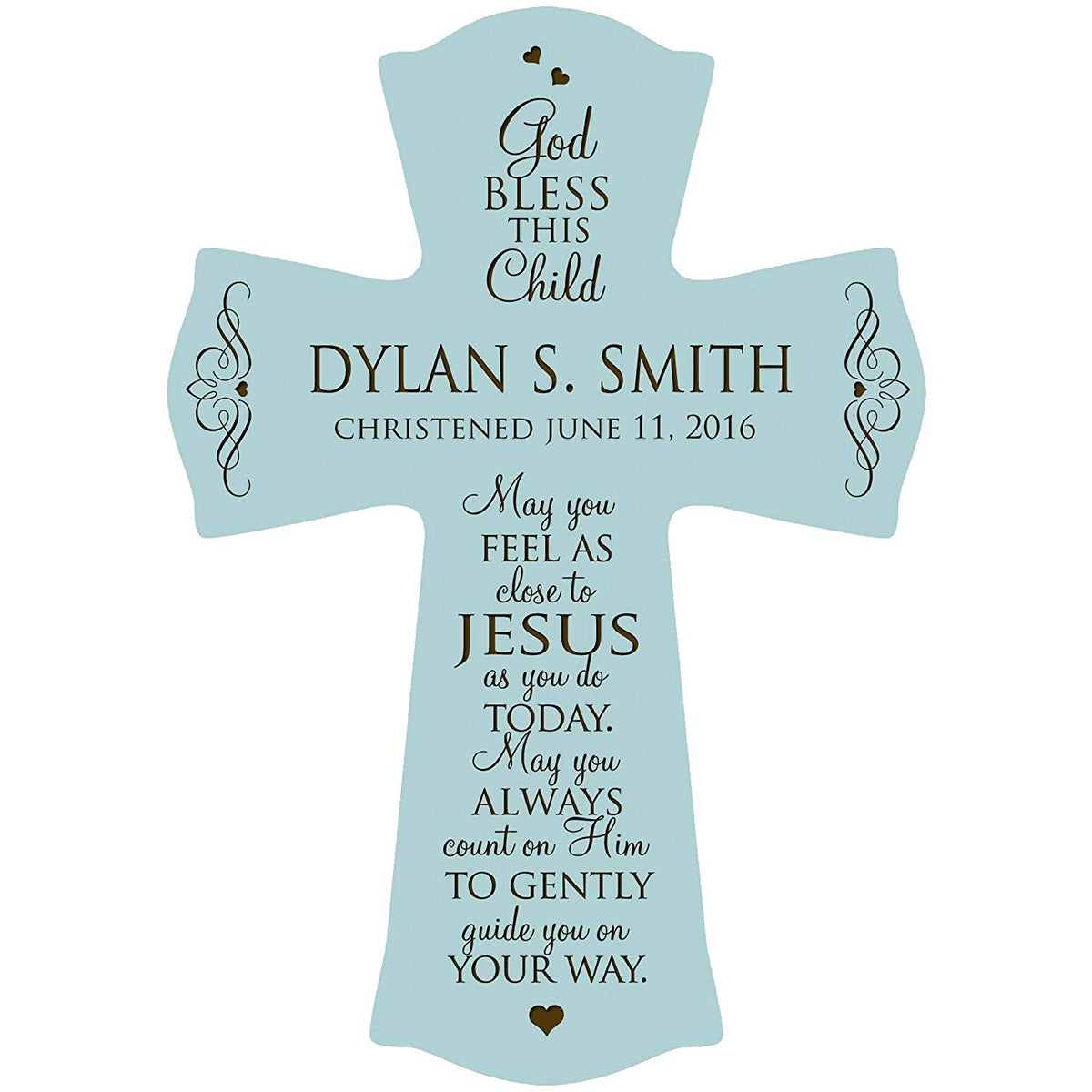 Personalized Christening Wooden Hanging Cross - Close to Jesus - LifeSong Milestones