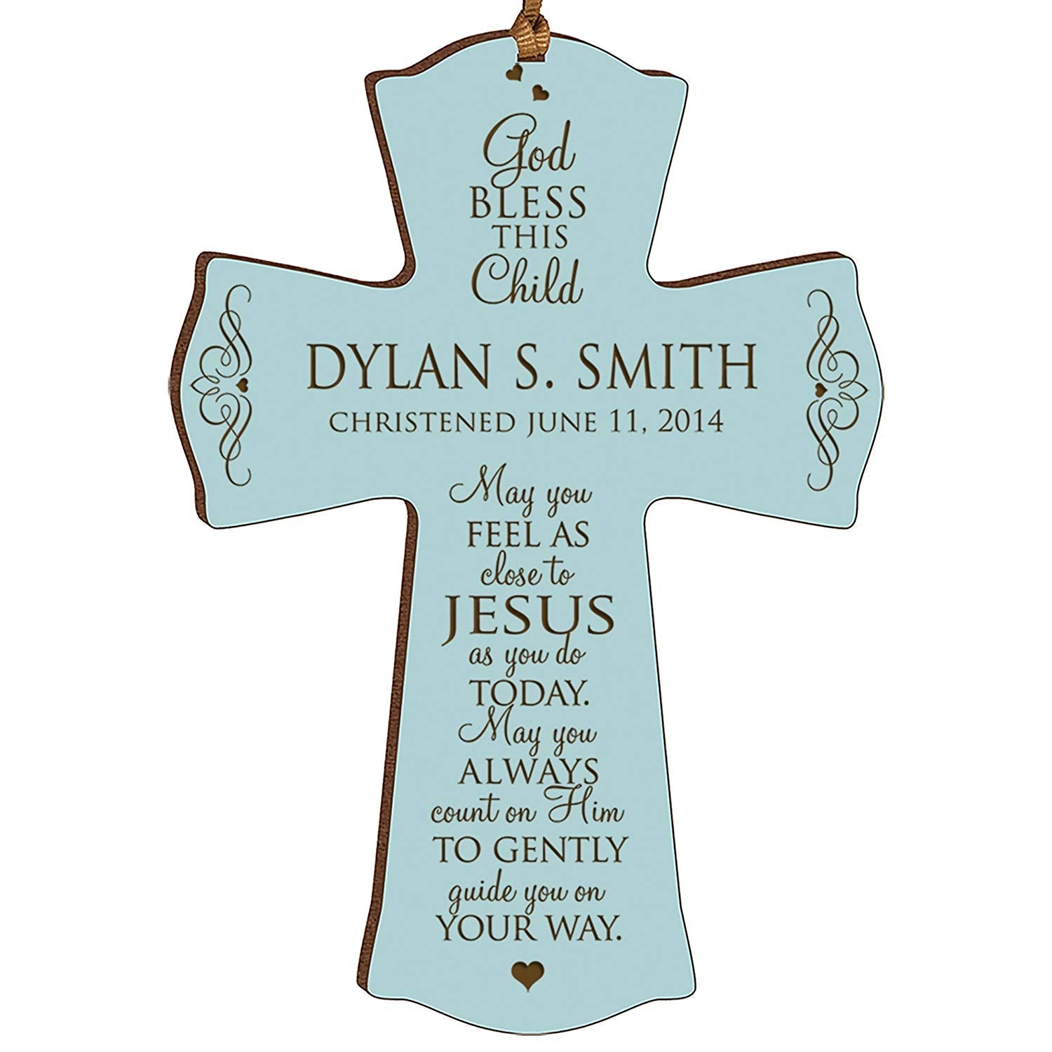 Personalized Christening Wooden Hanging Cross - Close to Jesus - LifeSong Milestones