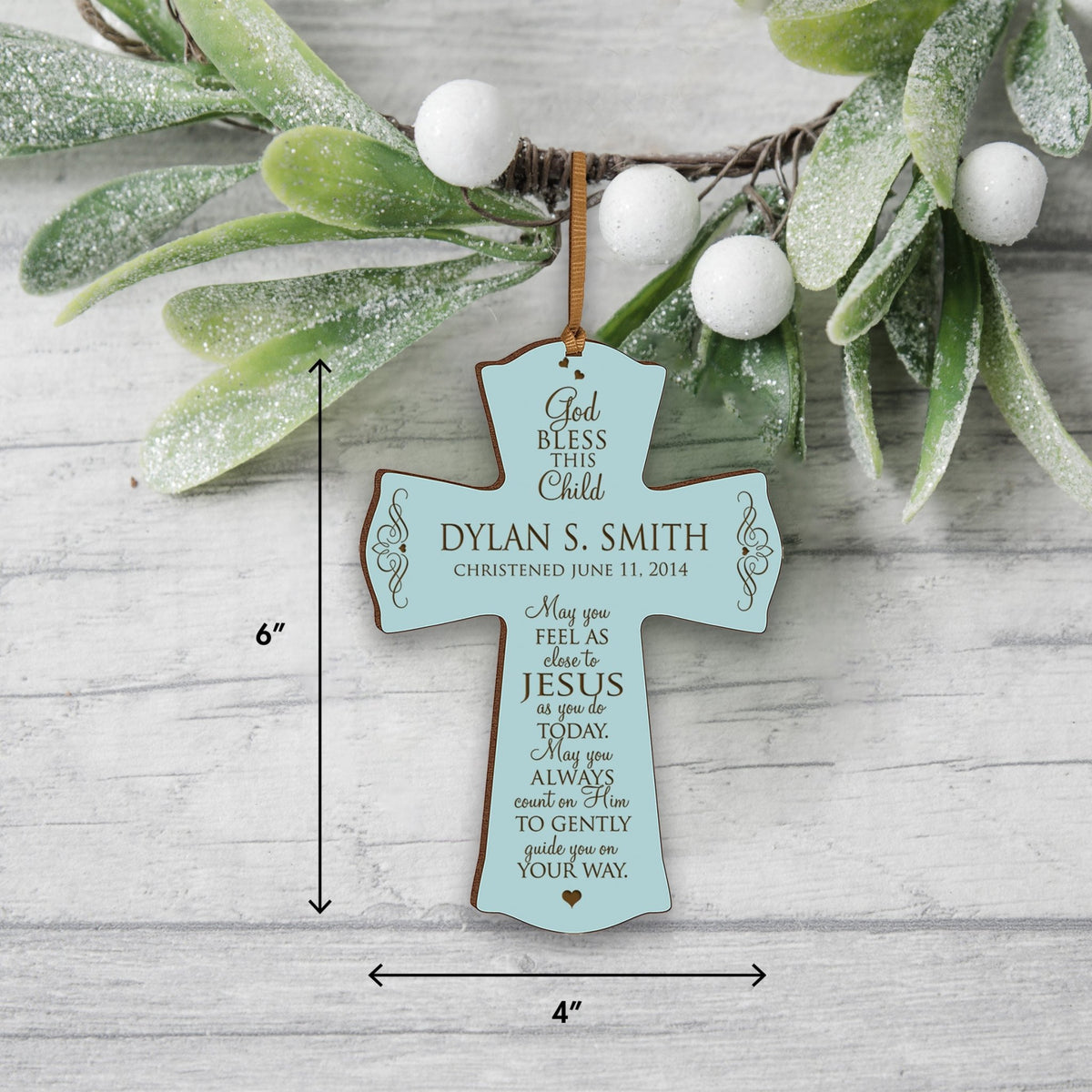 Personalized Christening Wooden Hanging Cross - Close to Jesus - LifeSong Milestones