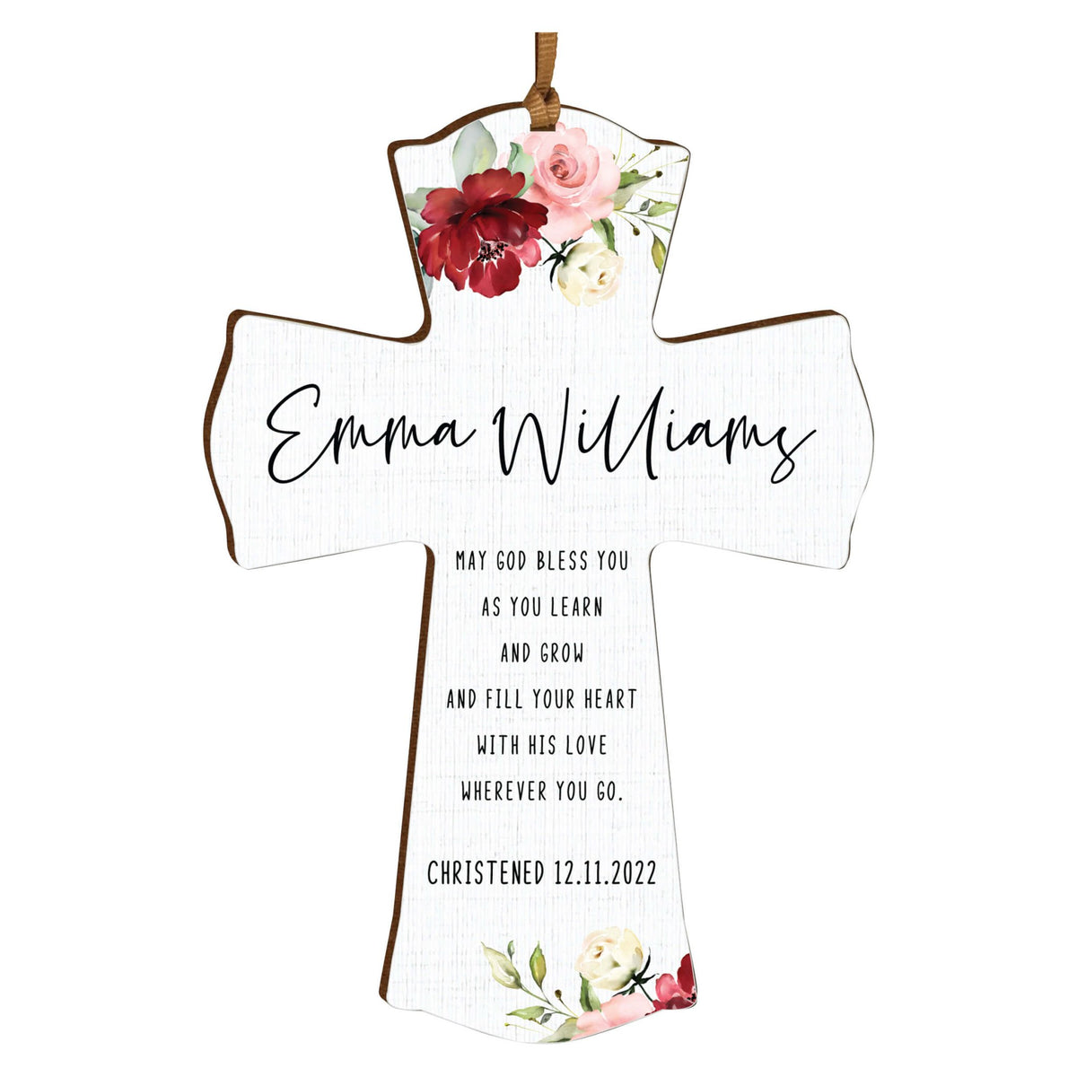 Personalized Christening Wooden Hanging Mini Cross - LifeSong Milestones