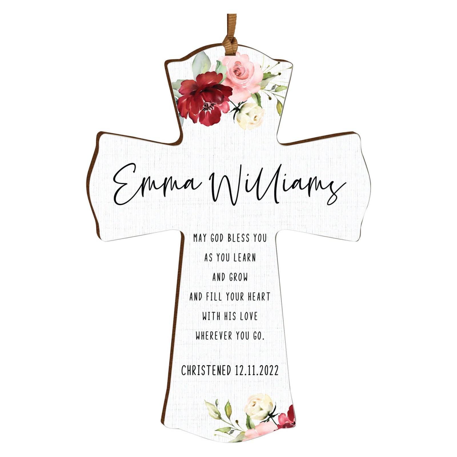 Personalized Christening Wooden Hanging Mini Cross - LifeSong Milestones