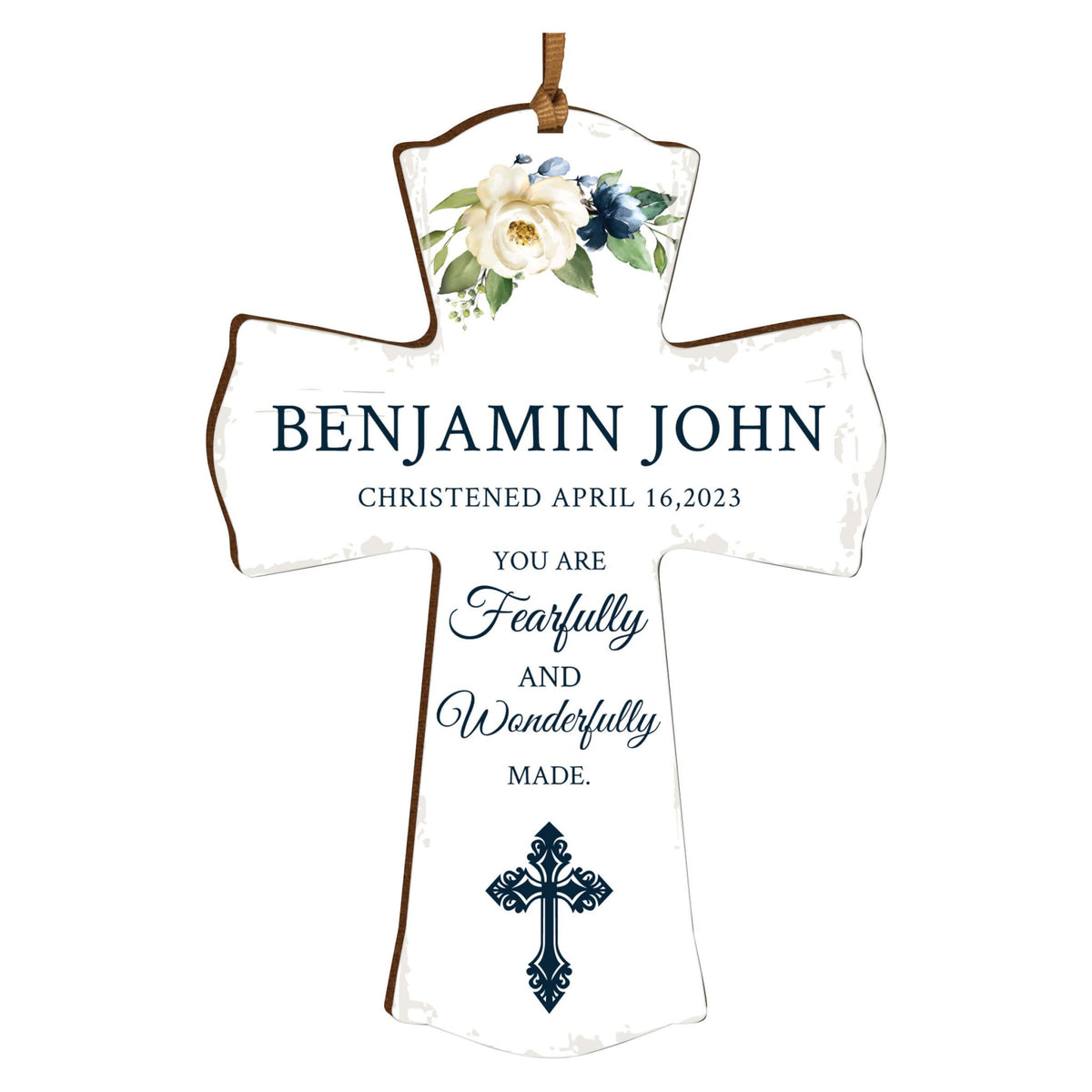 Personalized Christening Wooden Hanging Mini Cross - LifeSong Milestones