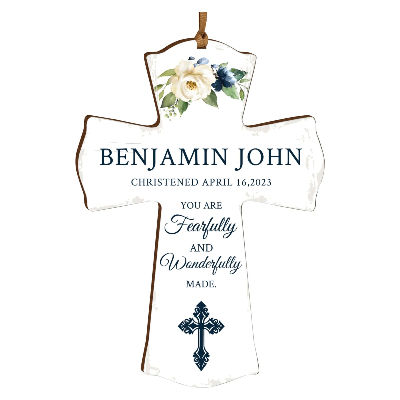 Personalized Christening Wooden Hanging Mini Cross - LifeSong Milestones