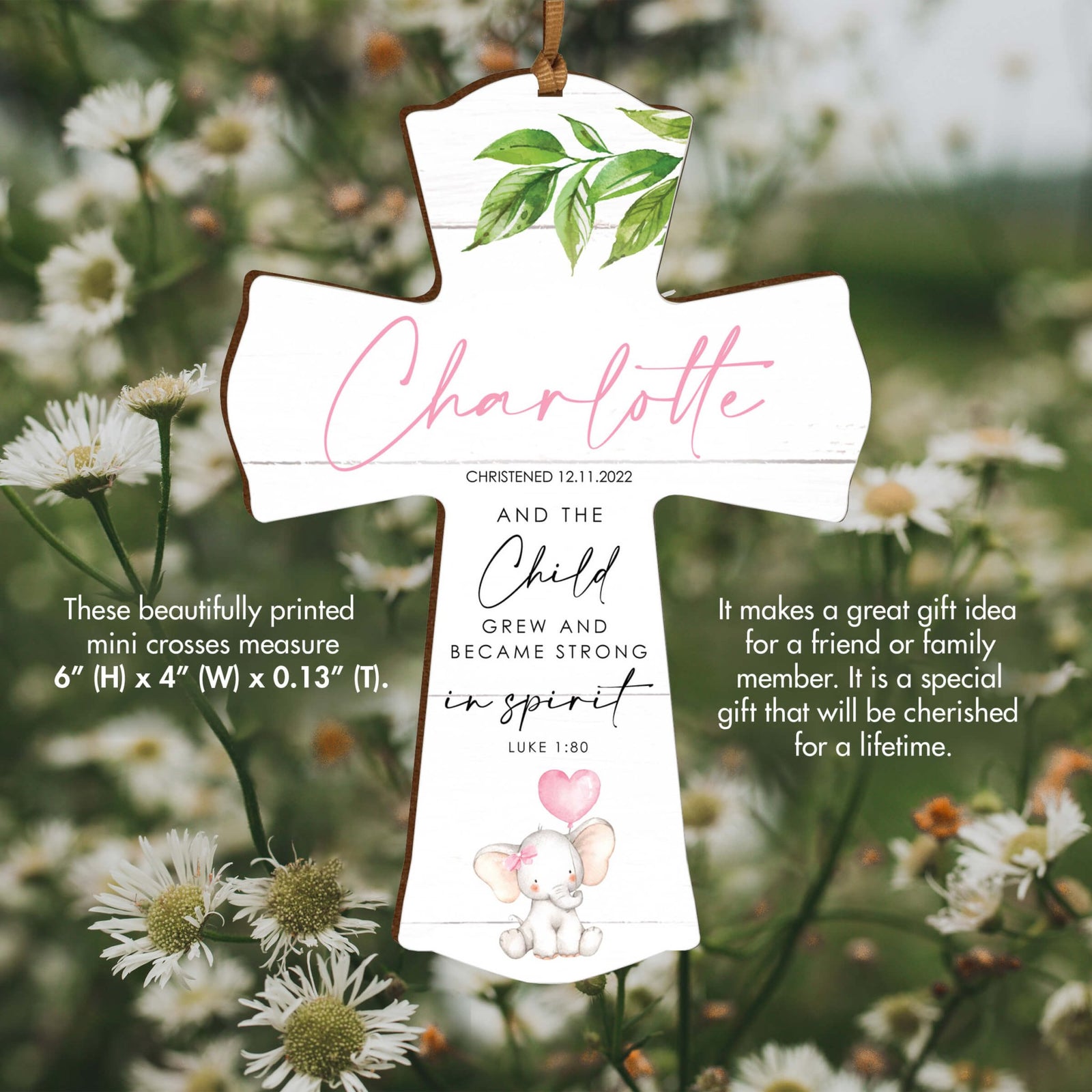 Personalized Christening Wooden Hanging Mini Cross - LifeSong Milestones