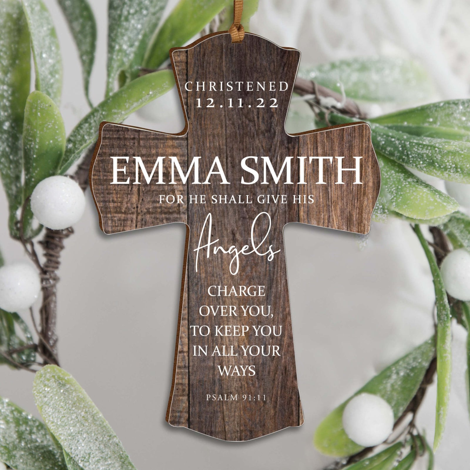 Personalized Christening Wooden Hanging Mini Cross - LifeSong Milestones