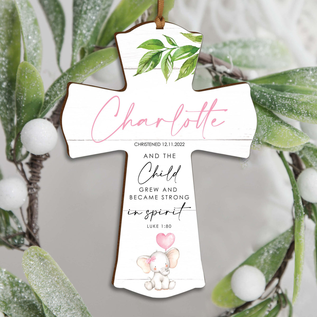Personalized Christening Wooden Hanging Mini Cross - LifeSong Milestones