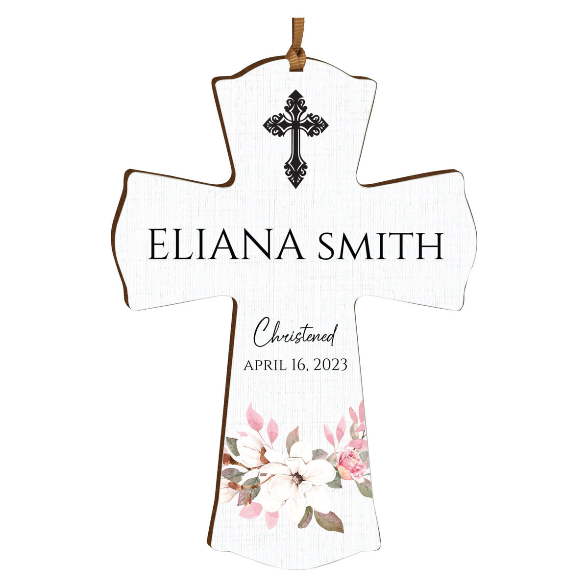 Personalized Christening Wooden Hanging Mini Cross - LifeSong Milestones