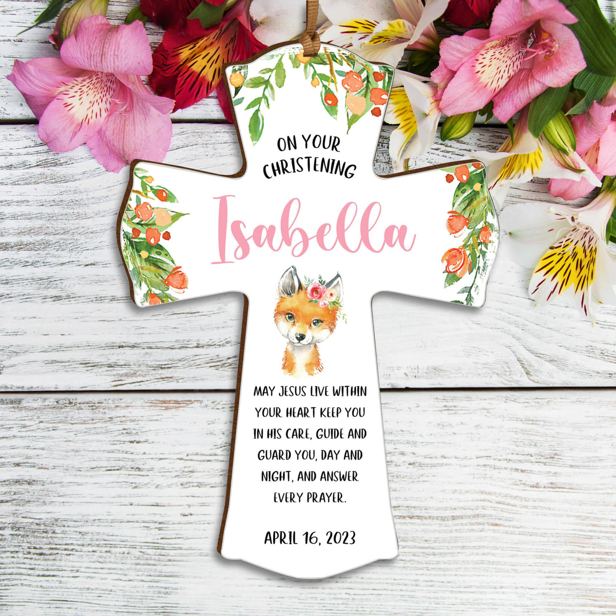 Personalized Christening Wooden Hanging Mini Cross - LifeSong Milestones