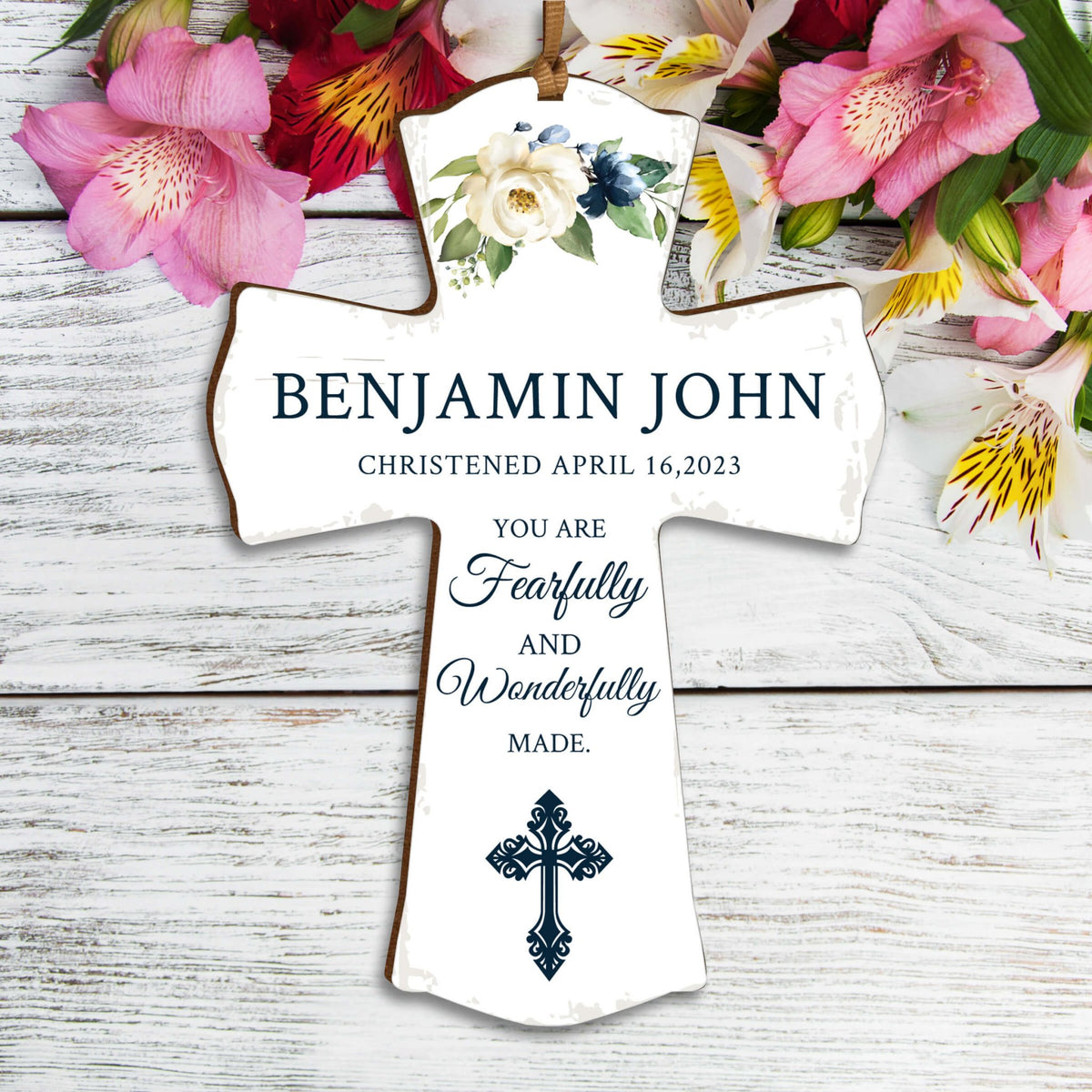 Personalized Christening Wooden Hanging Mini Cross - LifeSong Milestones