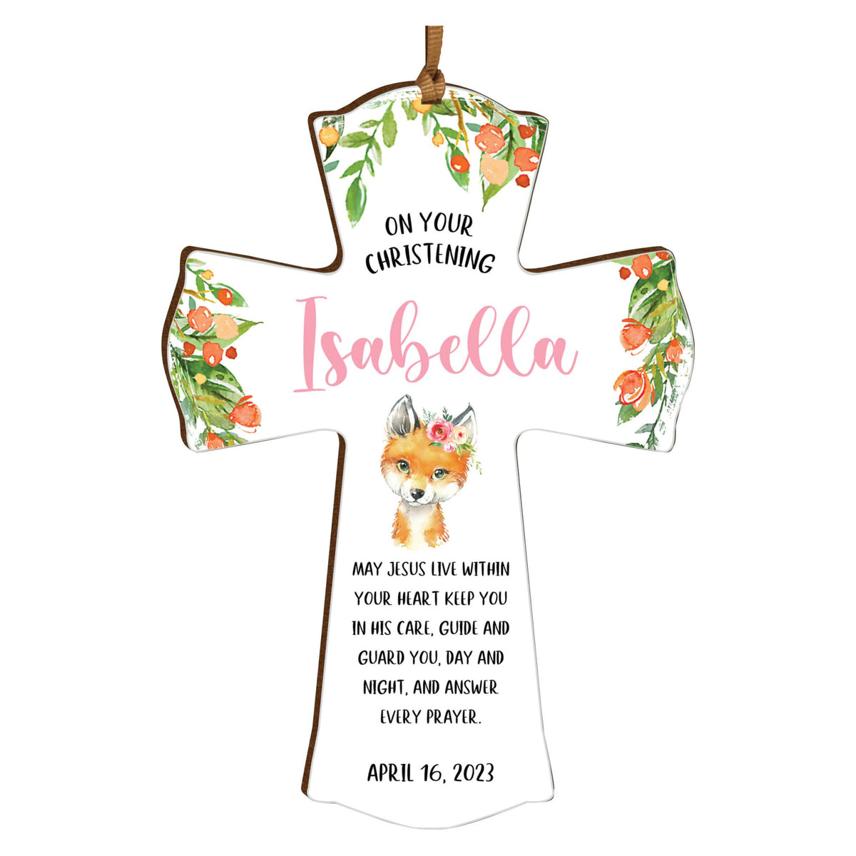 Personalized Christening Wooden Hanging Mini Cross - LifeSong Milestones
