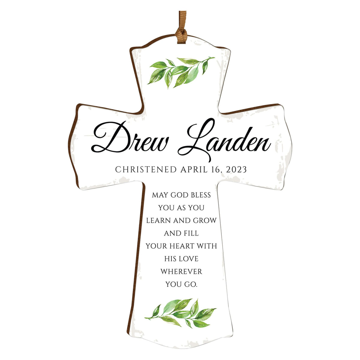 Personalized Christening Wooden Hanging Mini Cross - LifeSong Milestones