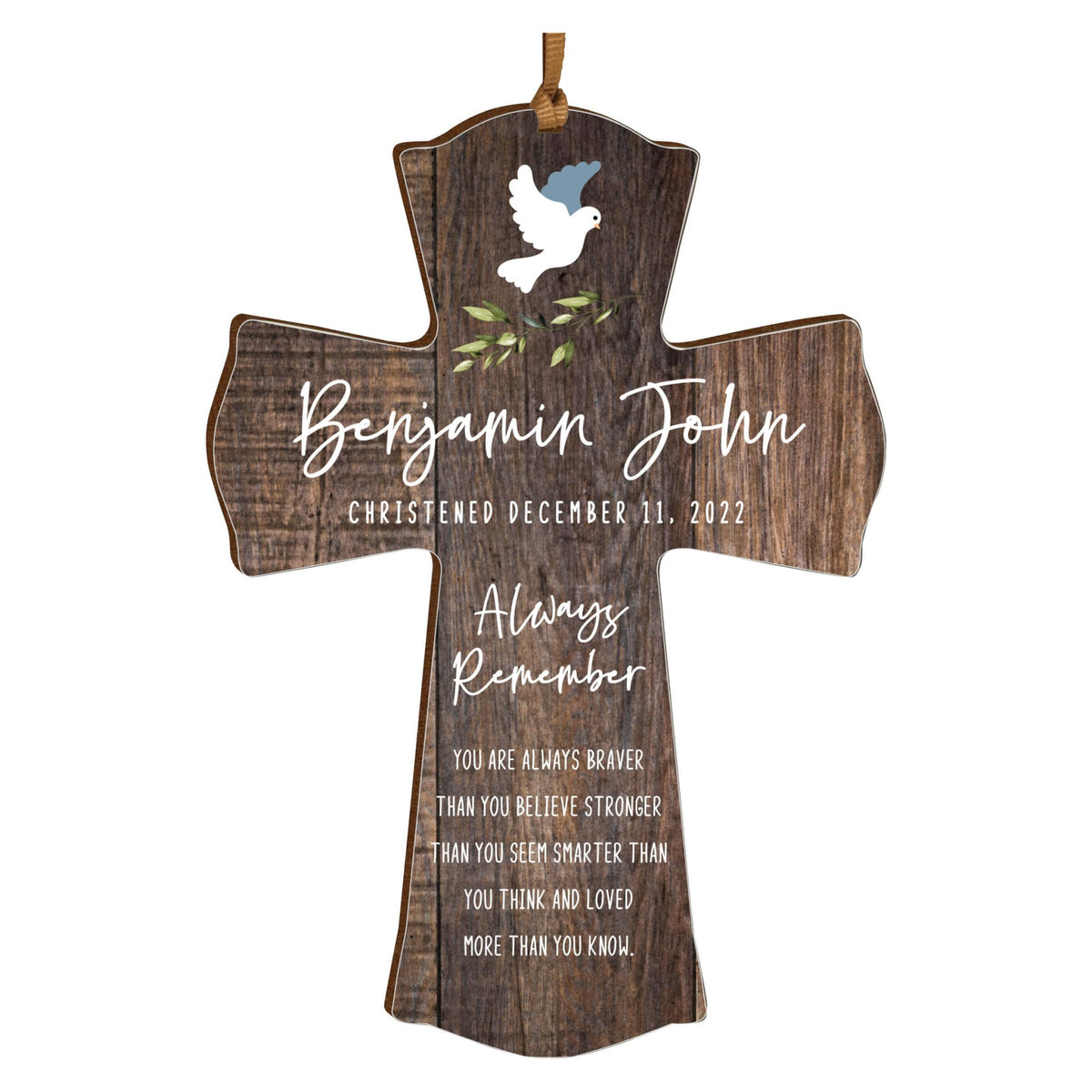 Personalized Christening Wooden Hanging Mini Cross - Always Remember - LifeSong Milestones