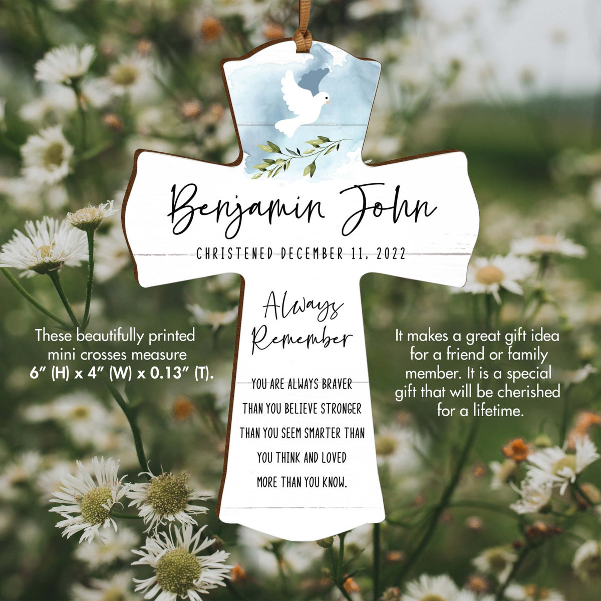 Personalized Christening Wooden Hanging Mini Cross - Always Remember - LifeSong Milestones