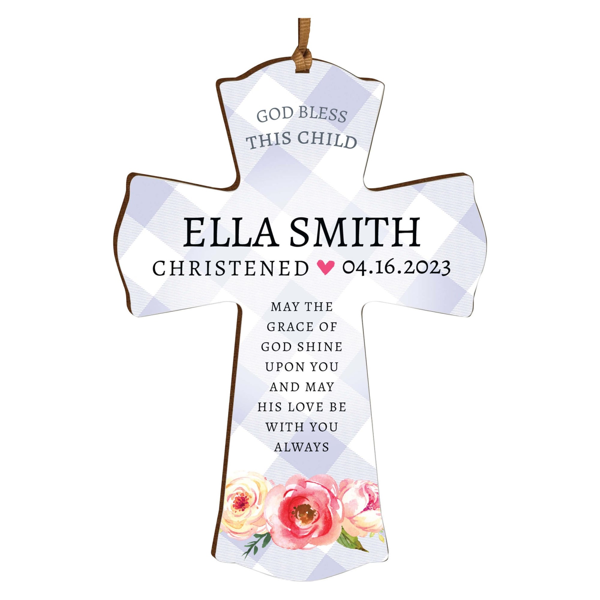 Personalized Christening Wooden Hanging Mini Cross - May The Grace - LifeSong Milestones