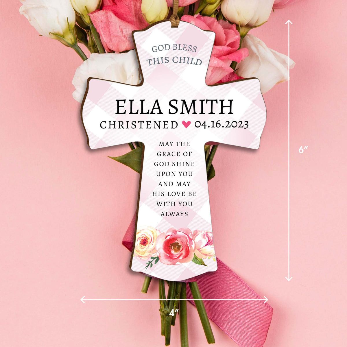Personalized Christening Wooden Hanging Mini Cross - May The Grace - LifeSong Milestones