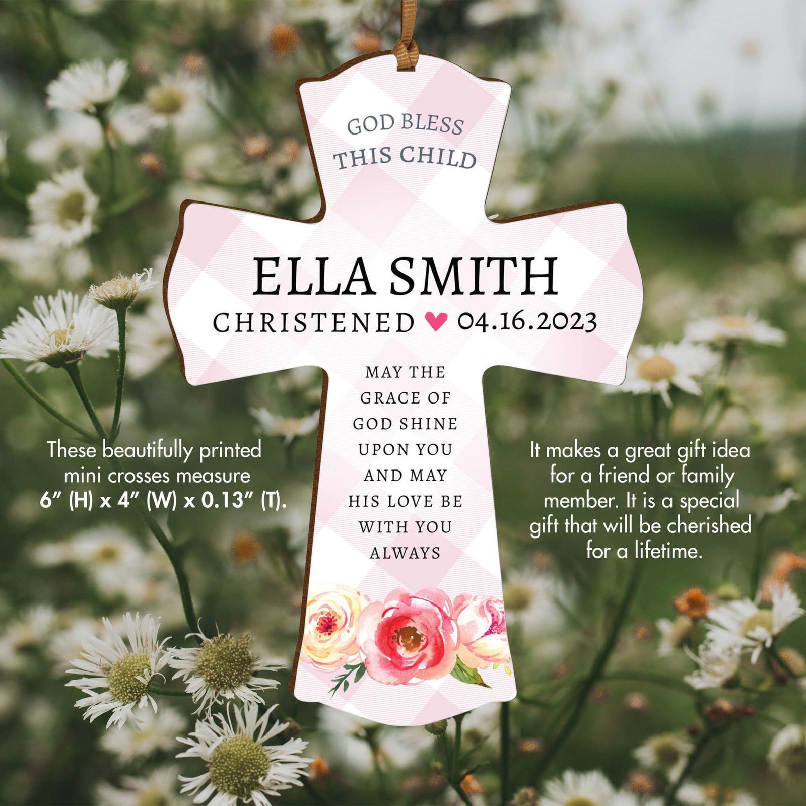 Personalized Christening Wooden Hanging Mini Cross - May The Grace - LifeSong Milestones
