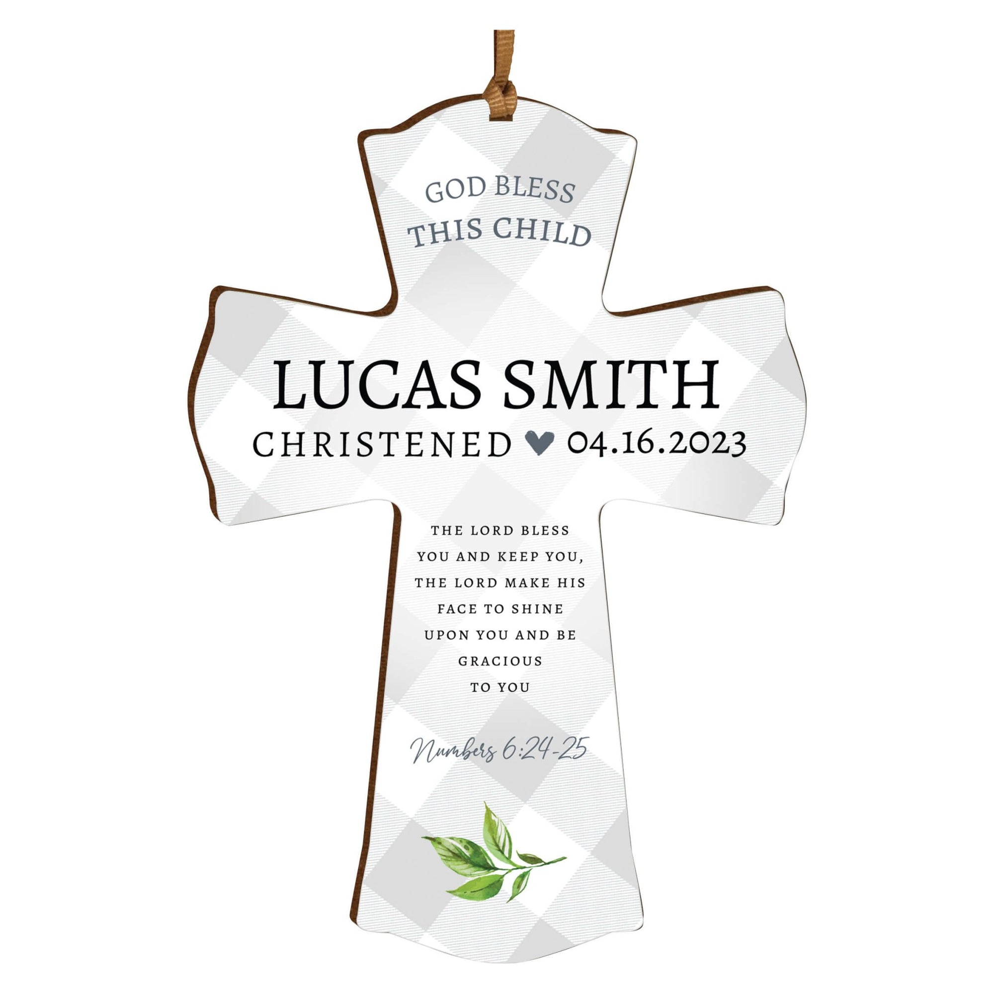Personalized Christening Wooden Hanging Mini Cross - The Lord Bless - LifeSong Milestones