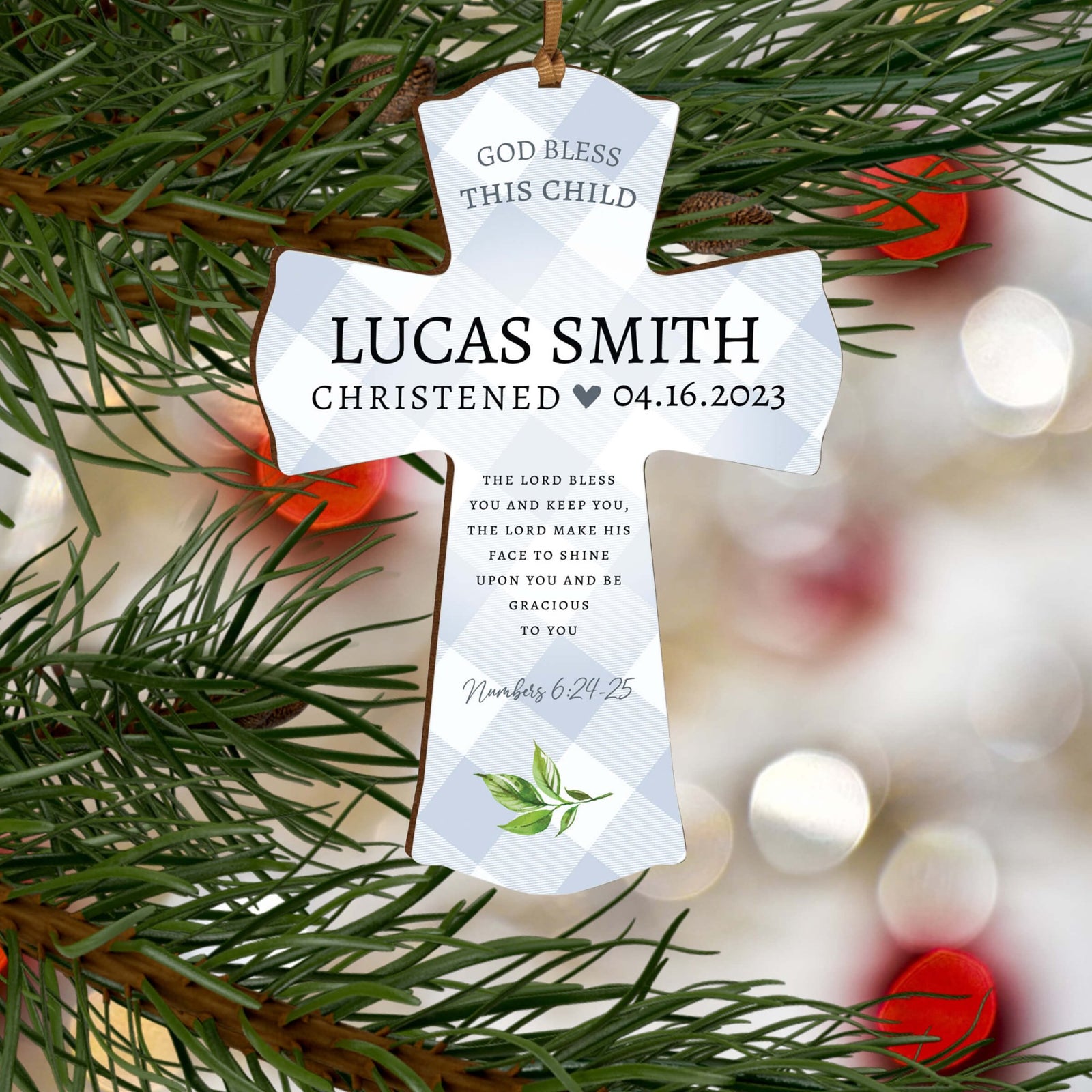 Personalized Christening Wooden Hanging Mini Cross - The Lord Bless - LifeSong Milestones