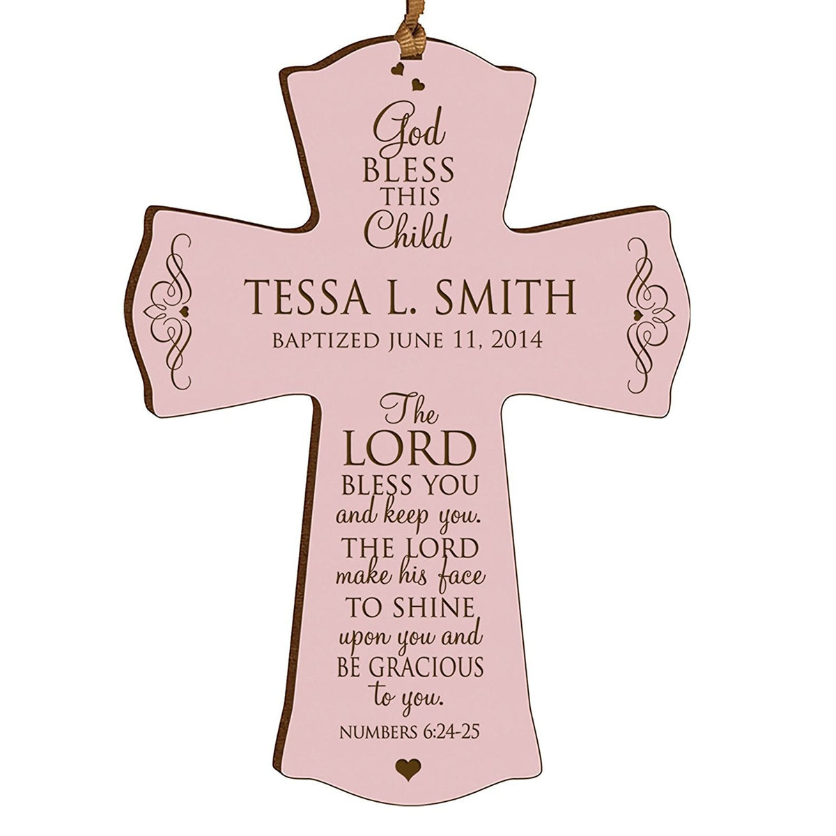 Personalized Christening Wooden Hanging Wall Cross - The Lord Bless You - LifeSong Milestones