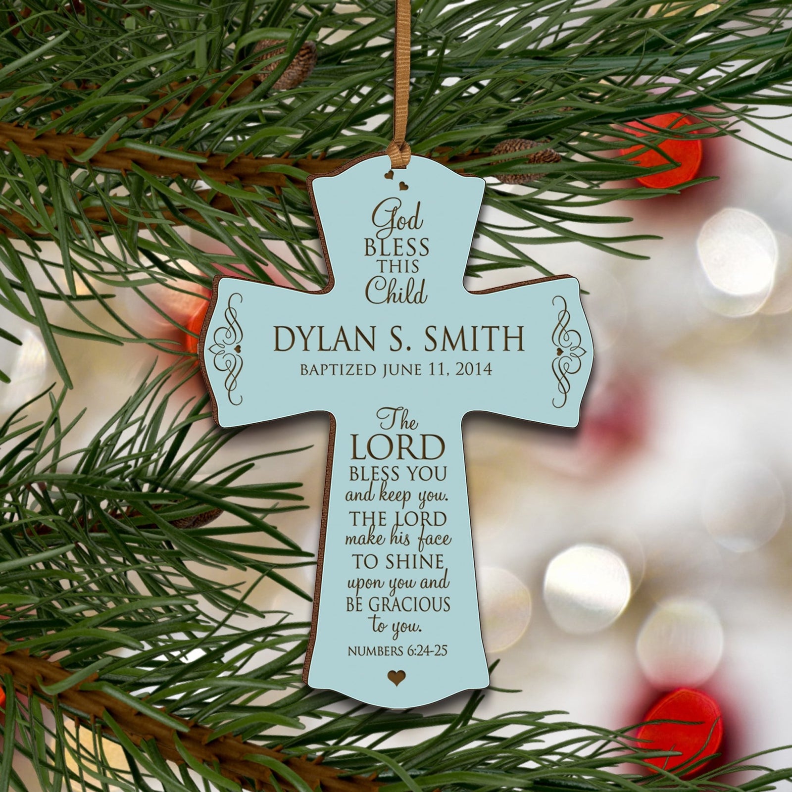 Personalized Christening Wooden Hanging Wall Cross - The Lord Bless You - LifeSong Milestones