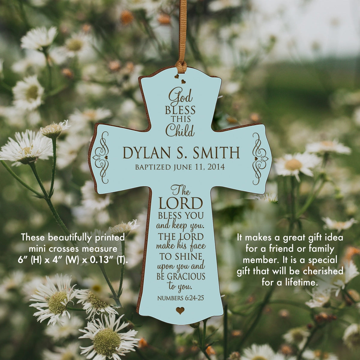 Personalized Christening Wooden Hanging Wall Cross - The Lord Bless You - LifeSong Milestones