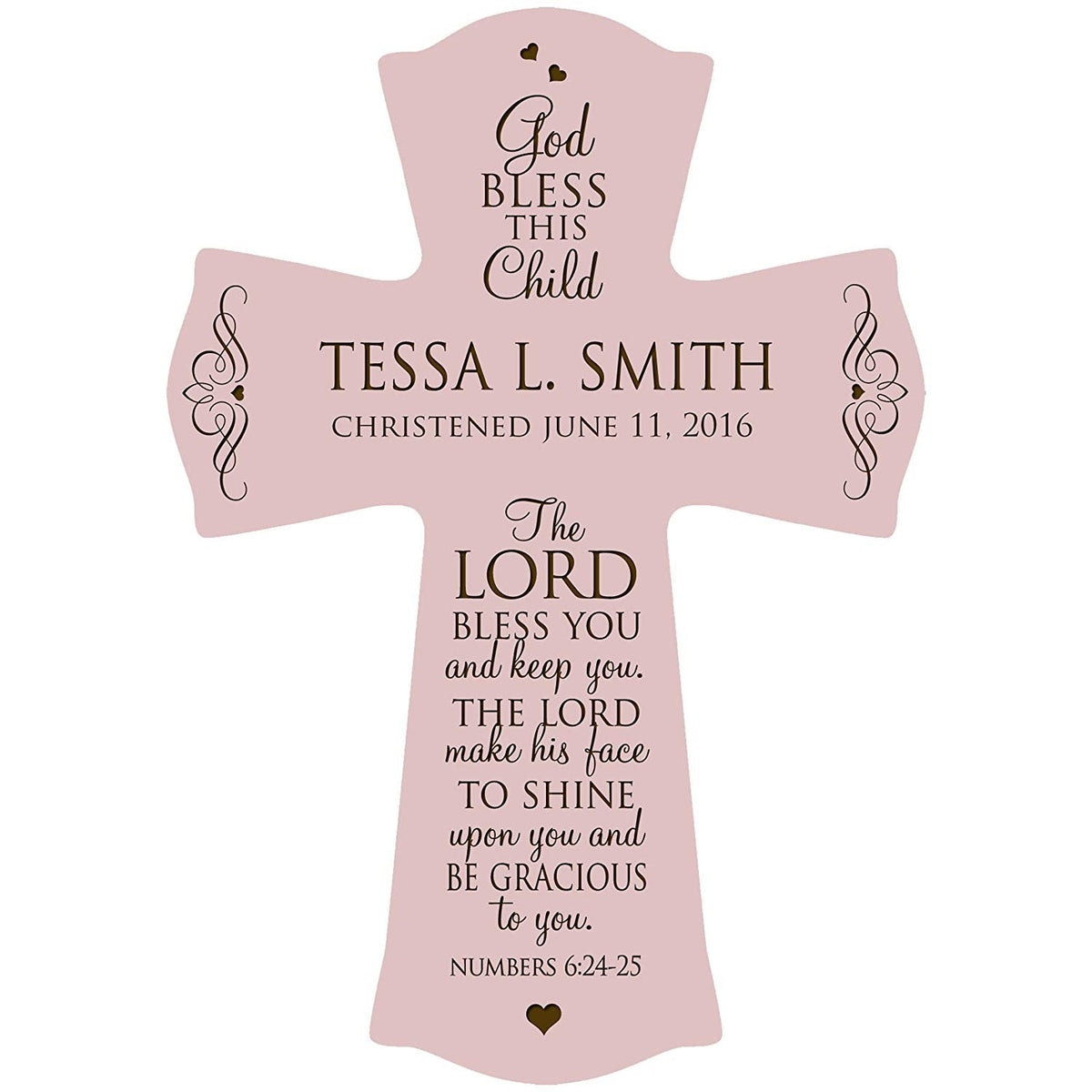 Personalized Christening Wooden Hanging Wall Cross - The Lord Bless You - LifeSong Milestones