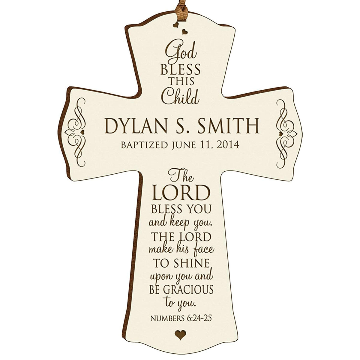 Personalized Christening Wooden Hanging Wall Cross - The Lord Bless You - LifeSong Milestones