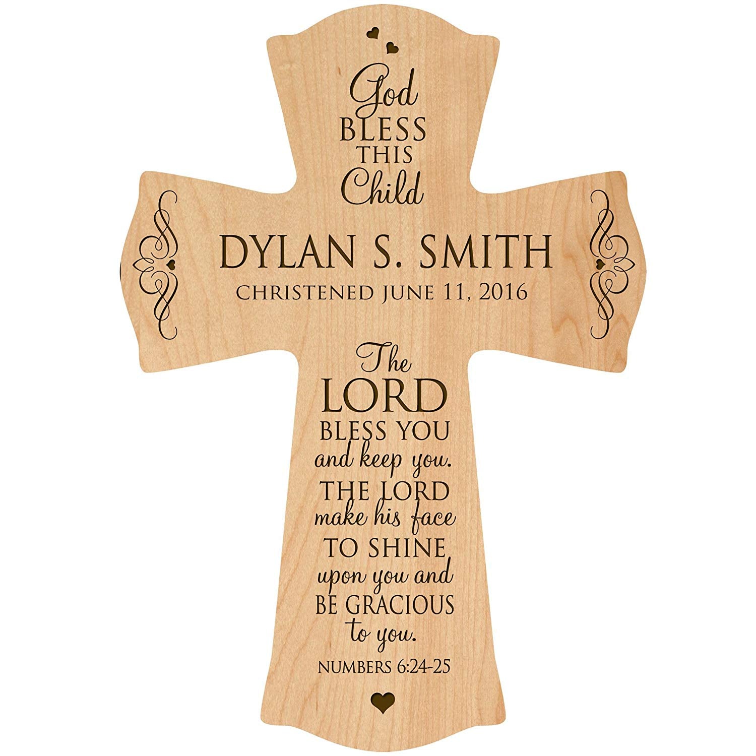Personalized Christening Wooden Hanging Wall Cross - The Lord Bless You - LifeSong Milestones