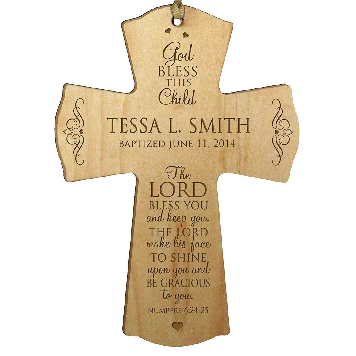 Personalized Christening Wooden Hanging Wall Cross - The Lord Bless You - LifeSong Milestones