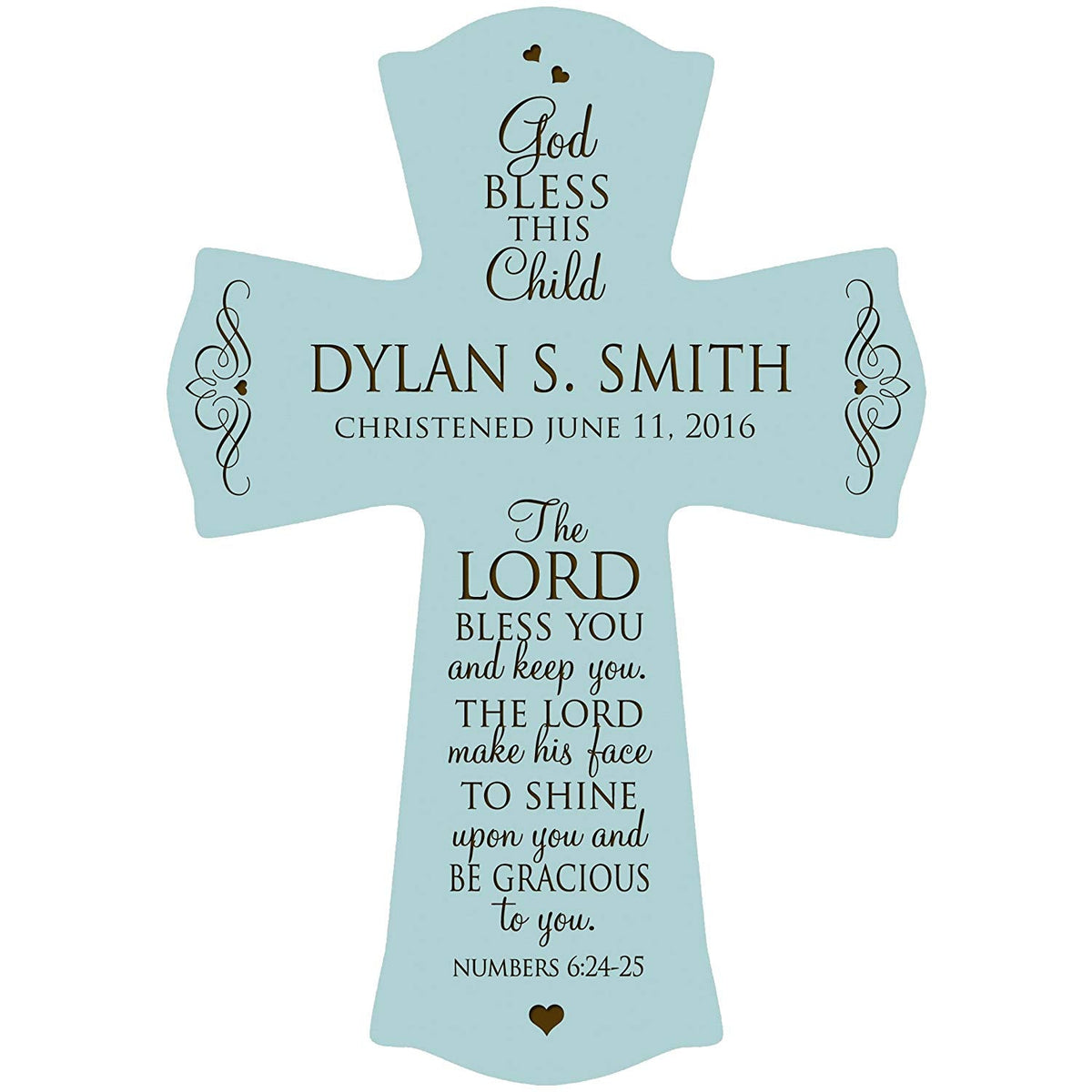 Personalized Christening Wooden Hanging Wall Cross - The Lord Bless You - LifeSong Milestones