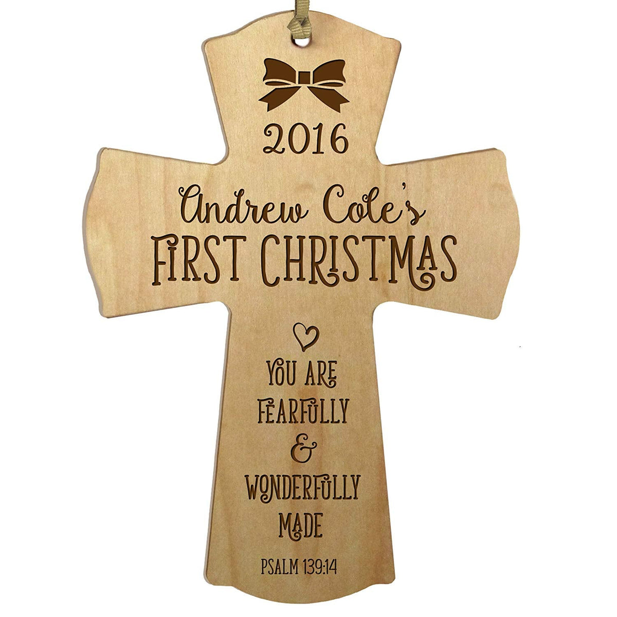 Personalized Christmas Baby&#39;s First Christmas Wall Cross - Wonderfully Made - LifeSong Milestones