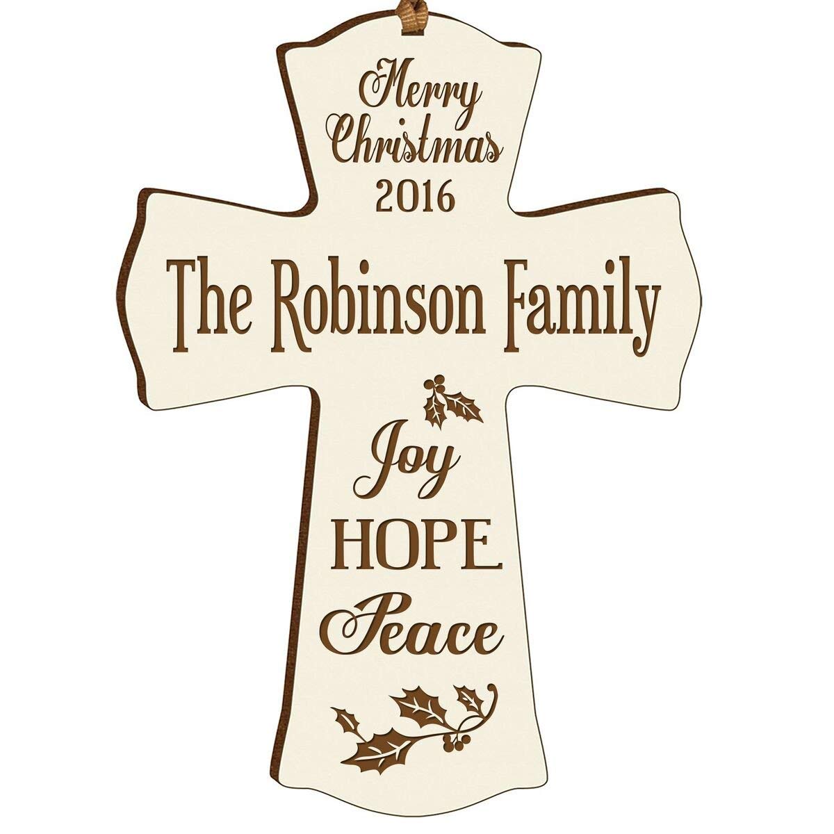 Personalized Christmas Cross Decor - Joy Hope Peace - LifeSong Milestones