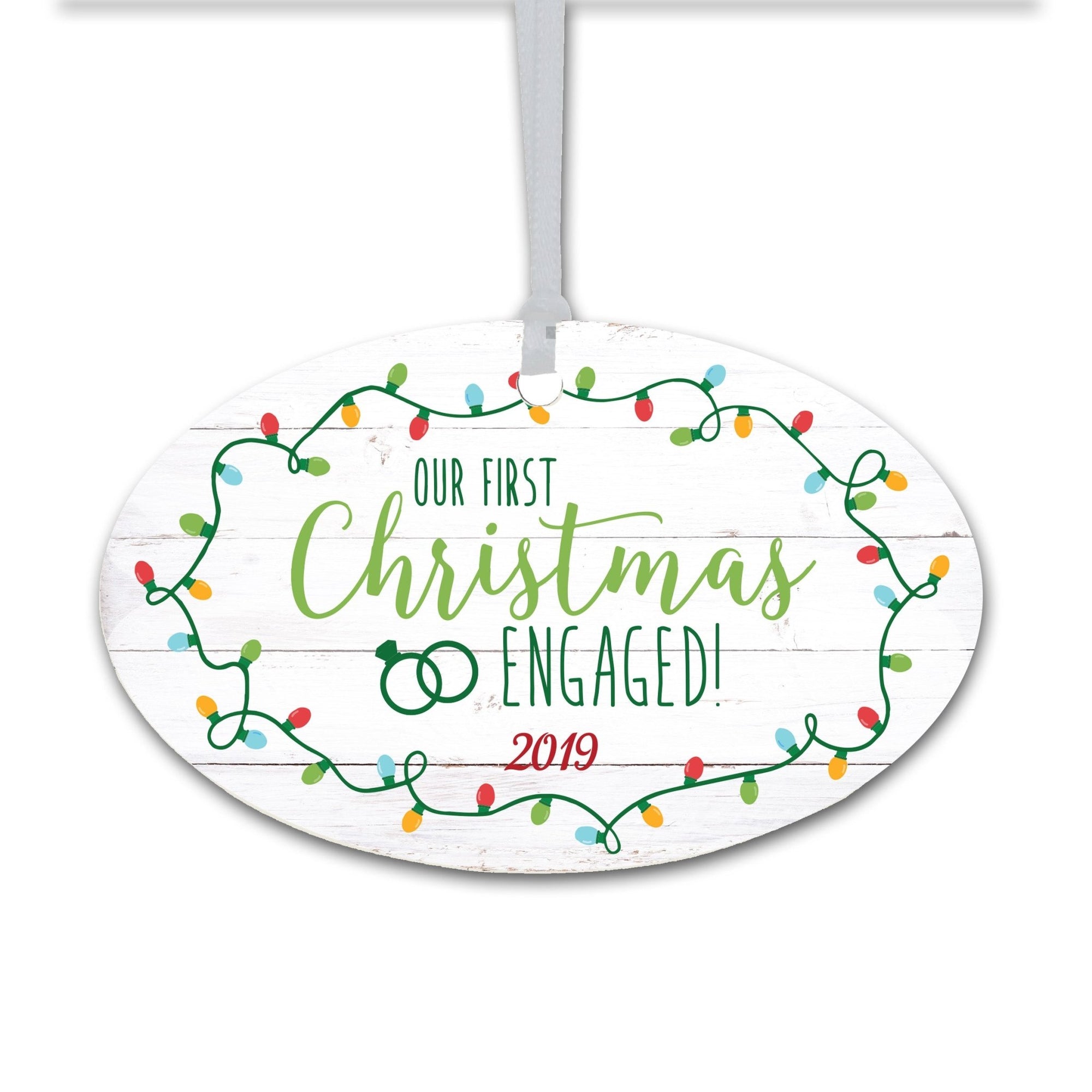 Personalized Christmas Engagement Ornament- Oval Lights - LifeSong Milestones