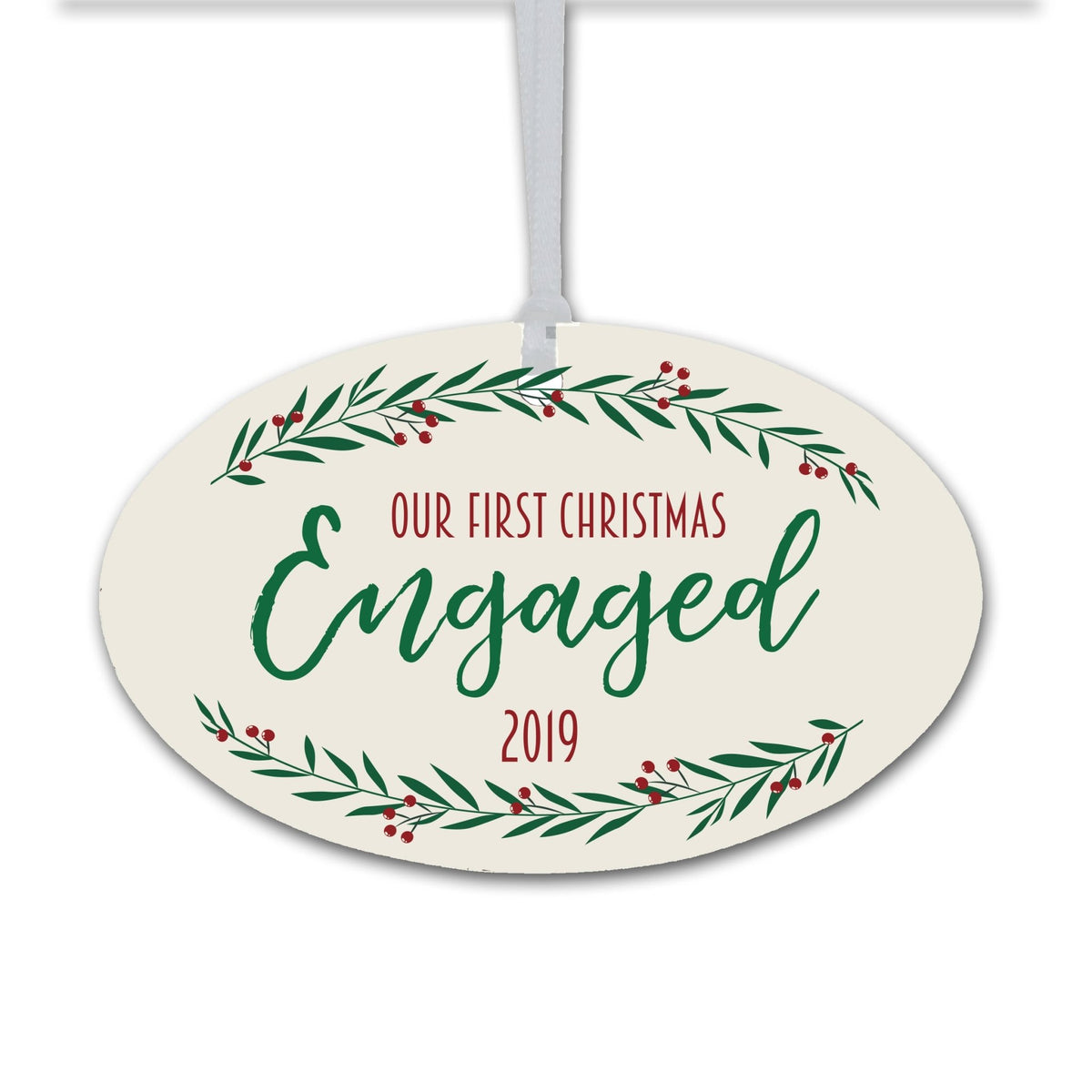 Personalized Christmas Engagement Ornament- Oval Wreath - LifeSong Milestones