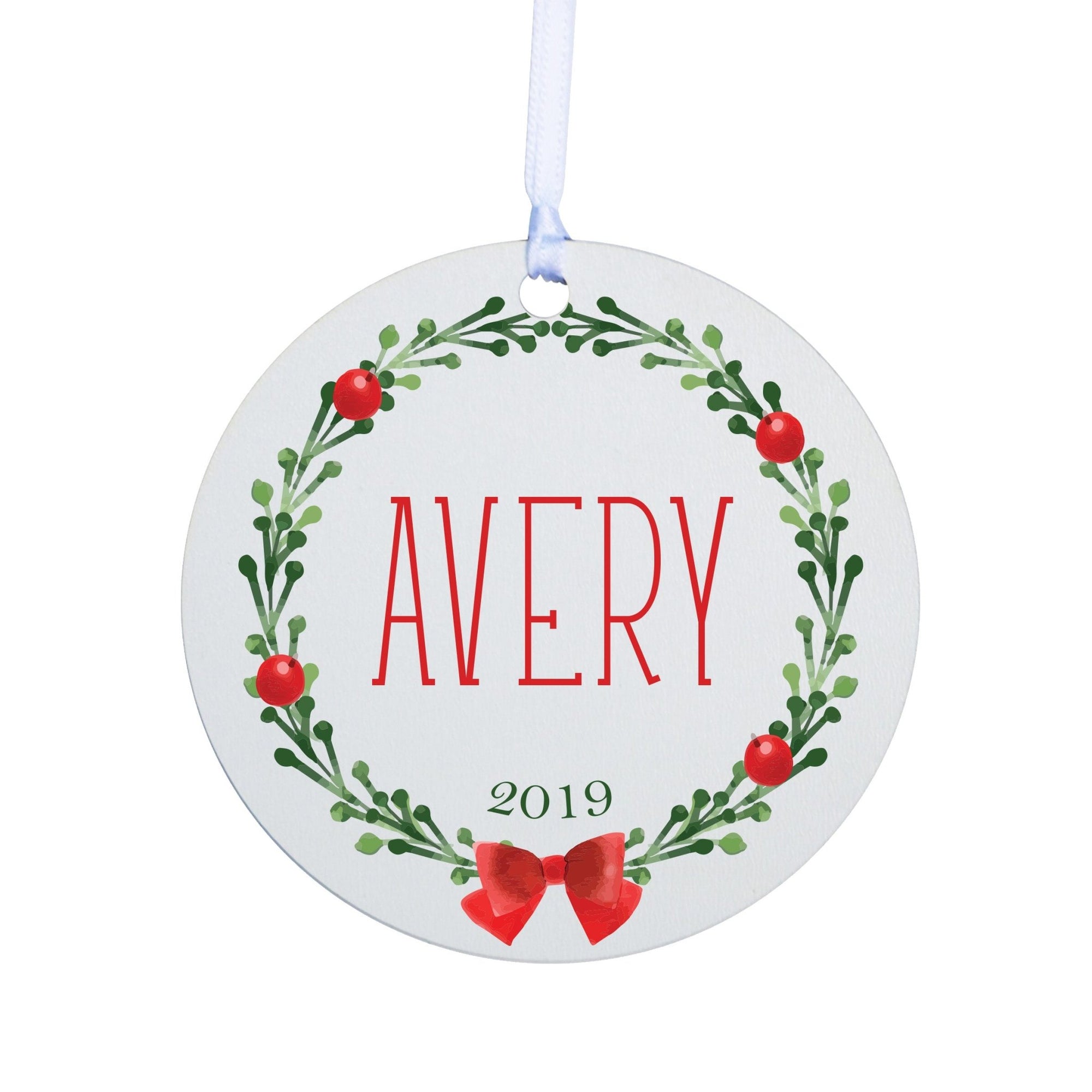 Personalized Christmas New Baby Ornament- Round Wreath - LifeSong Milestones