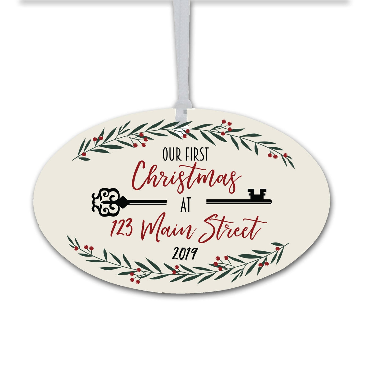 Personalized Christmas New Home Ornament- Oval Wreath - LifeSong Milestones