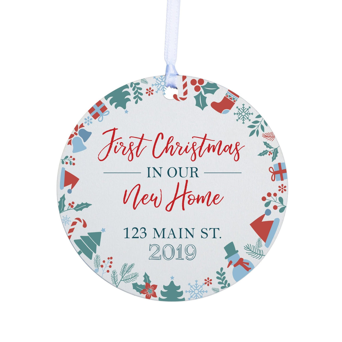 Personalized Christmas New Home Ornament- Round Christmas Shapes - LifeSong Milestones
