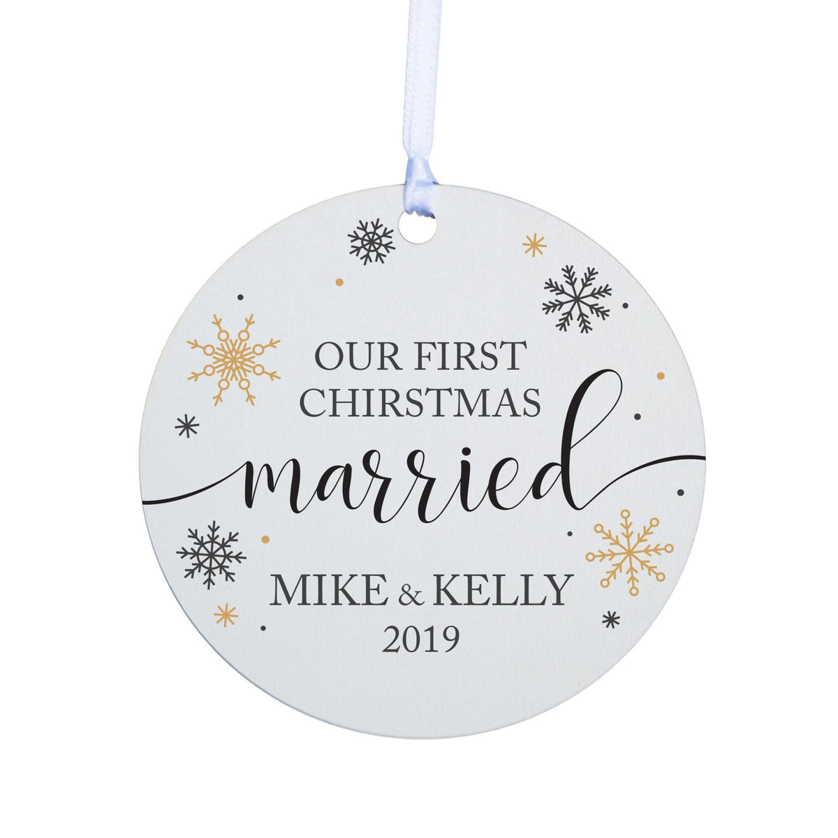 Personalized Christmas Newly Married Ornament- Round Wreath - LifeSong Milestones