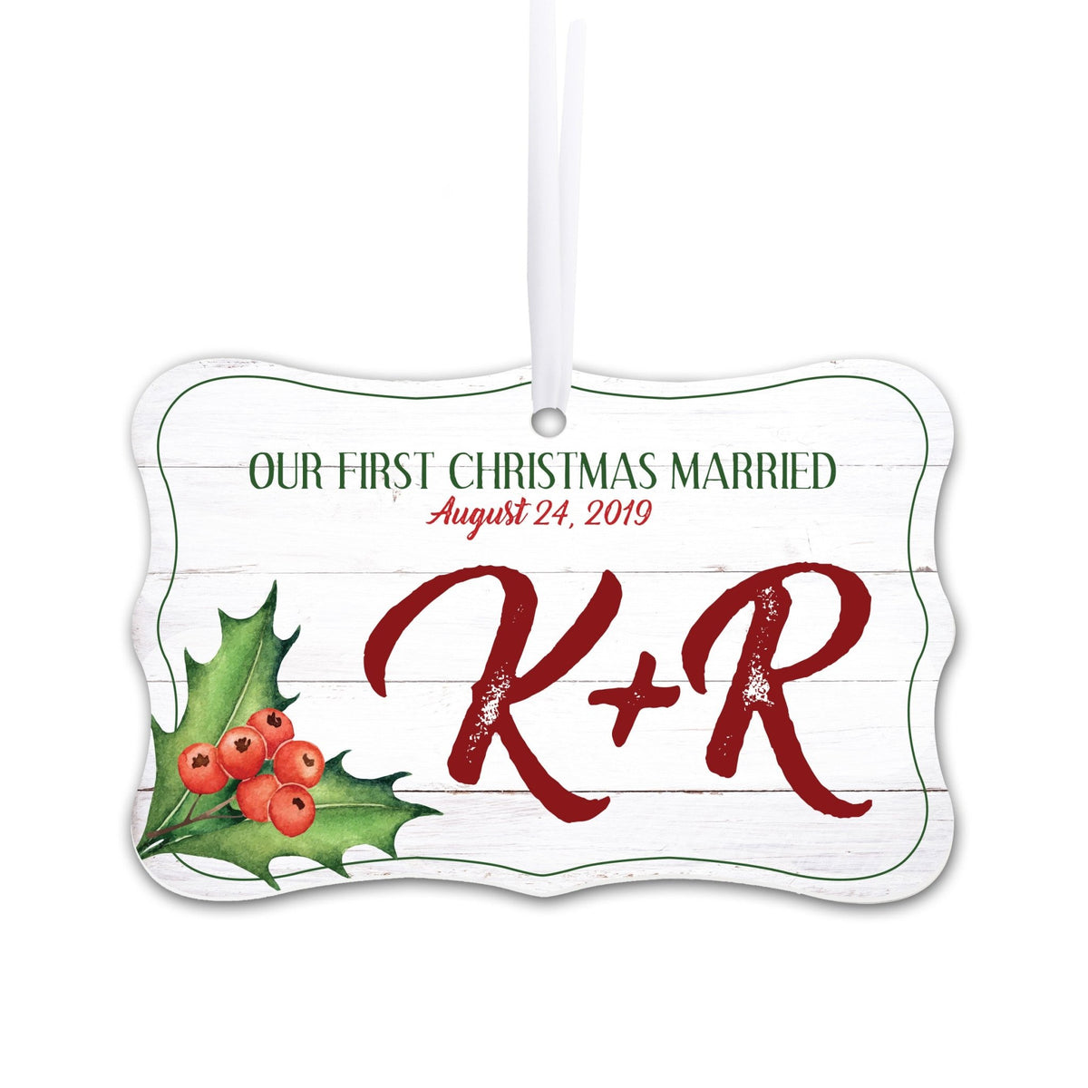 Personalized Christmas Newly Married Ornament- Vintage Mistletoe - LifeSong Milestones