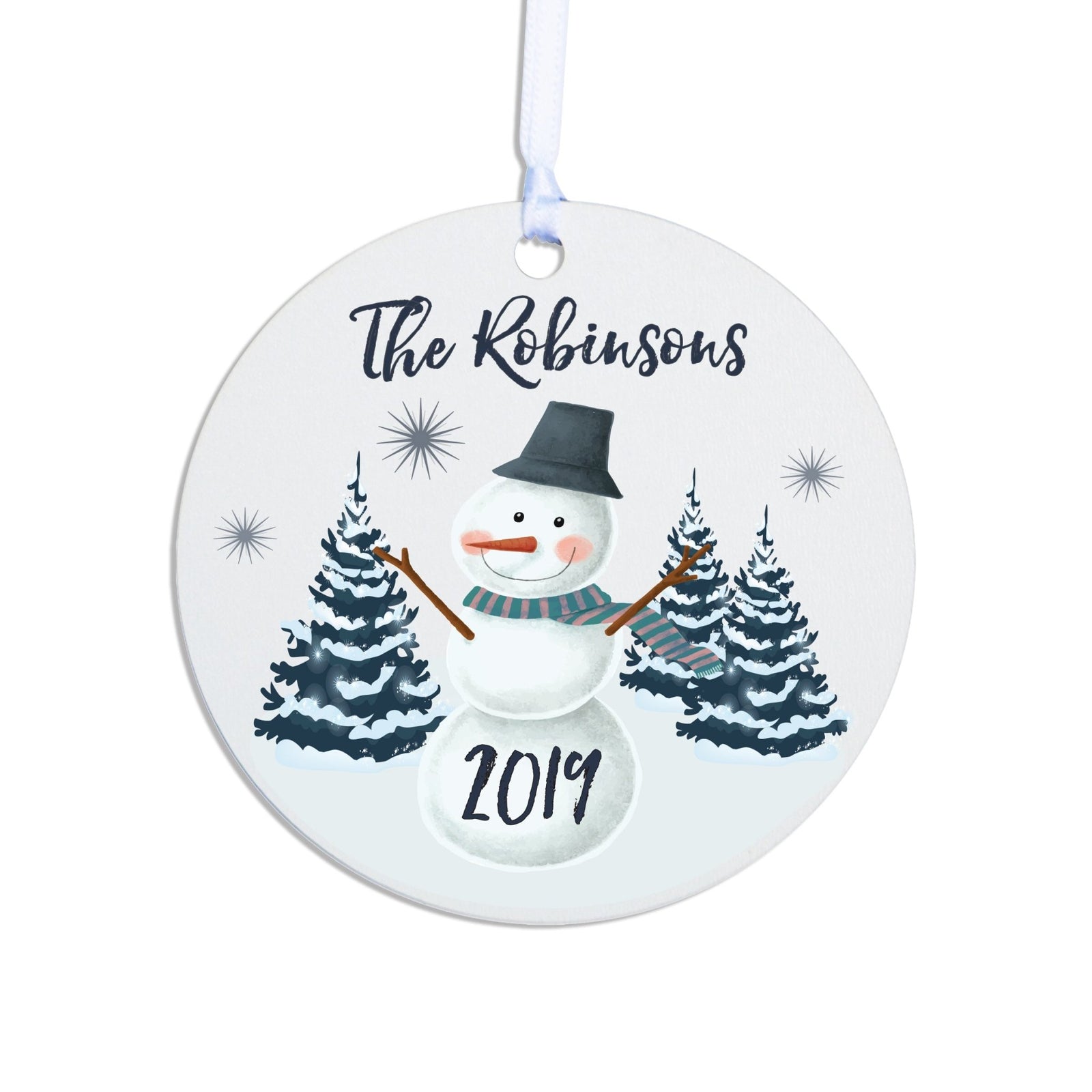 Personalized Christmas Snowmen Round Home Ornament- Design A - LifeSong Milestones