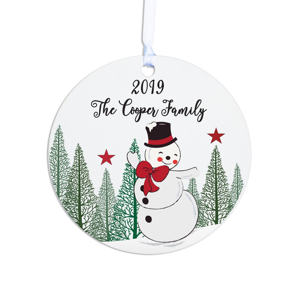 Personalized Christmas Snowmen Round Home Ornament- Design B - LifeSong Milestones