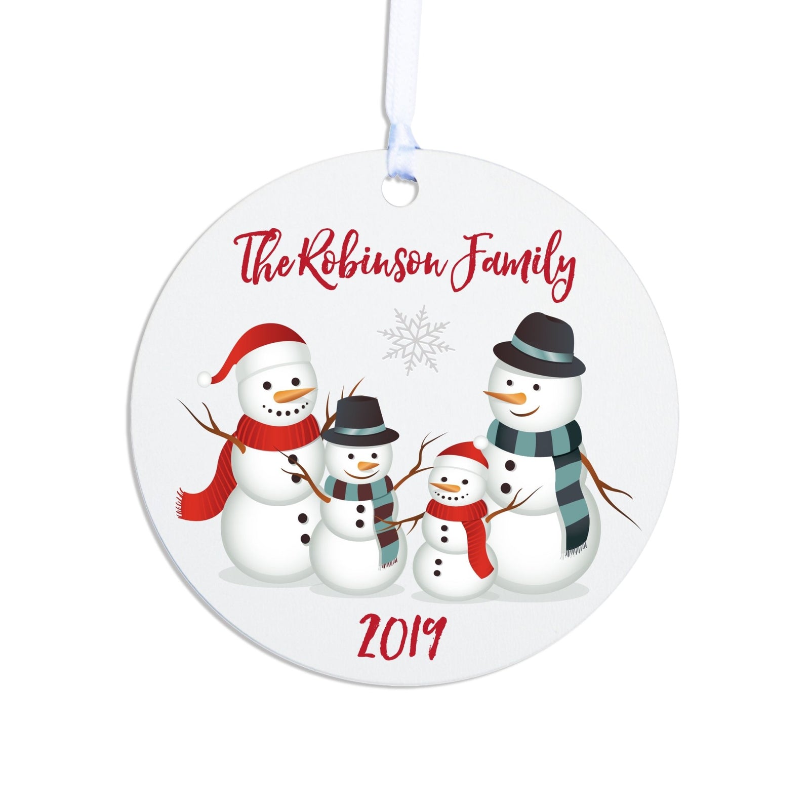 Personalized Christmas Snowmen Round Home Ornament- Design C - LifeSong Milestones