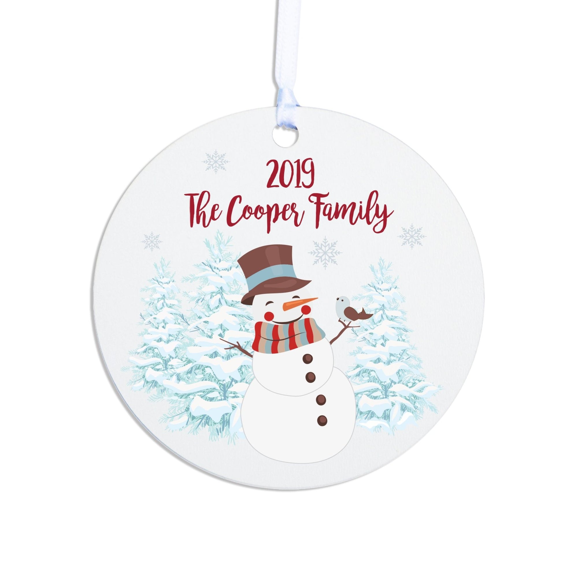 Personalized Christmas Snowmen Round Home Ornament- Design D - LifeSong Milestones