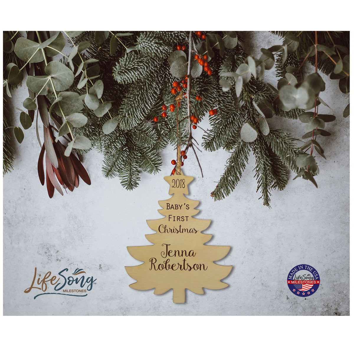 Personalized Christmas Tree Ornament - Baby's First Christmas - LifeSong Milestones