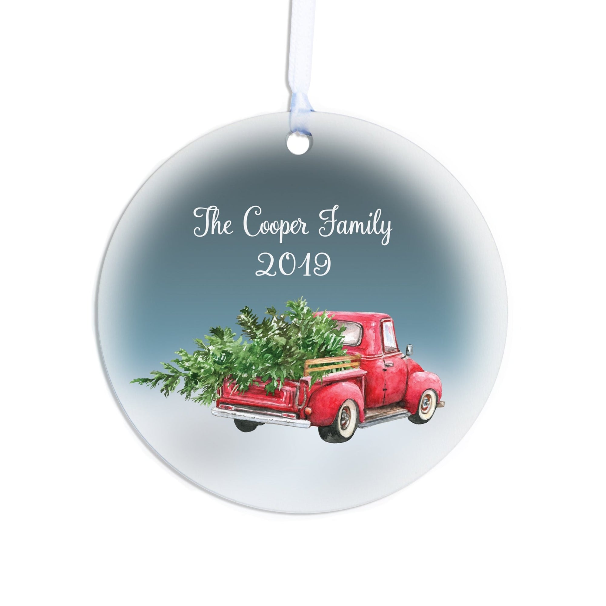 Personalized Christmas Truck Round Home Ornament- Family Name - LifeSong Milestones