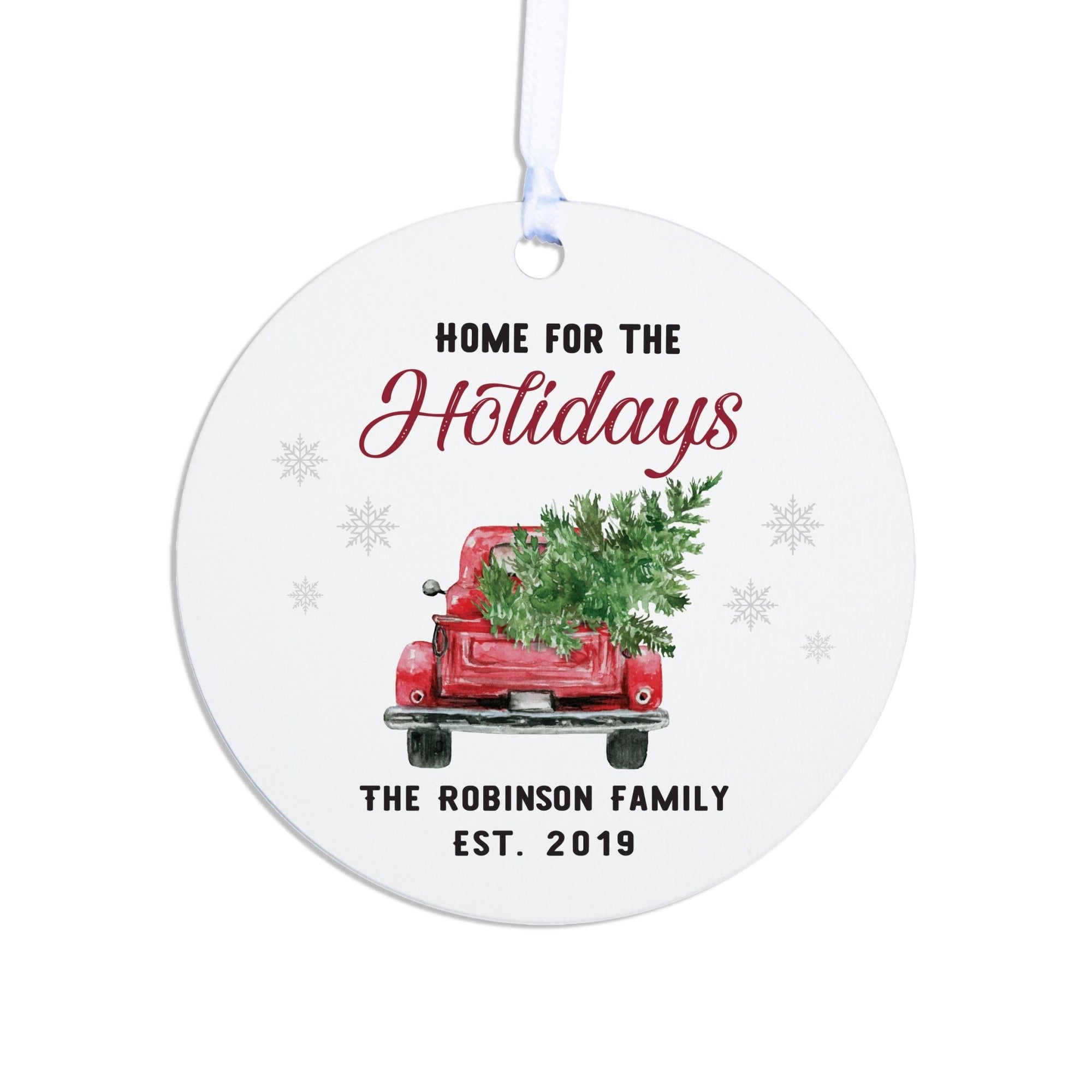 Personalized Christmas Truck Round Home Ornament- Home For The Holidays - LifeSong Milestones