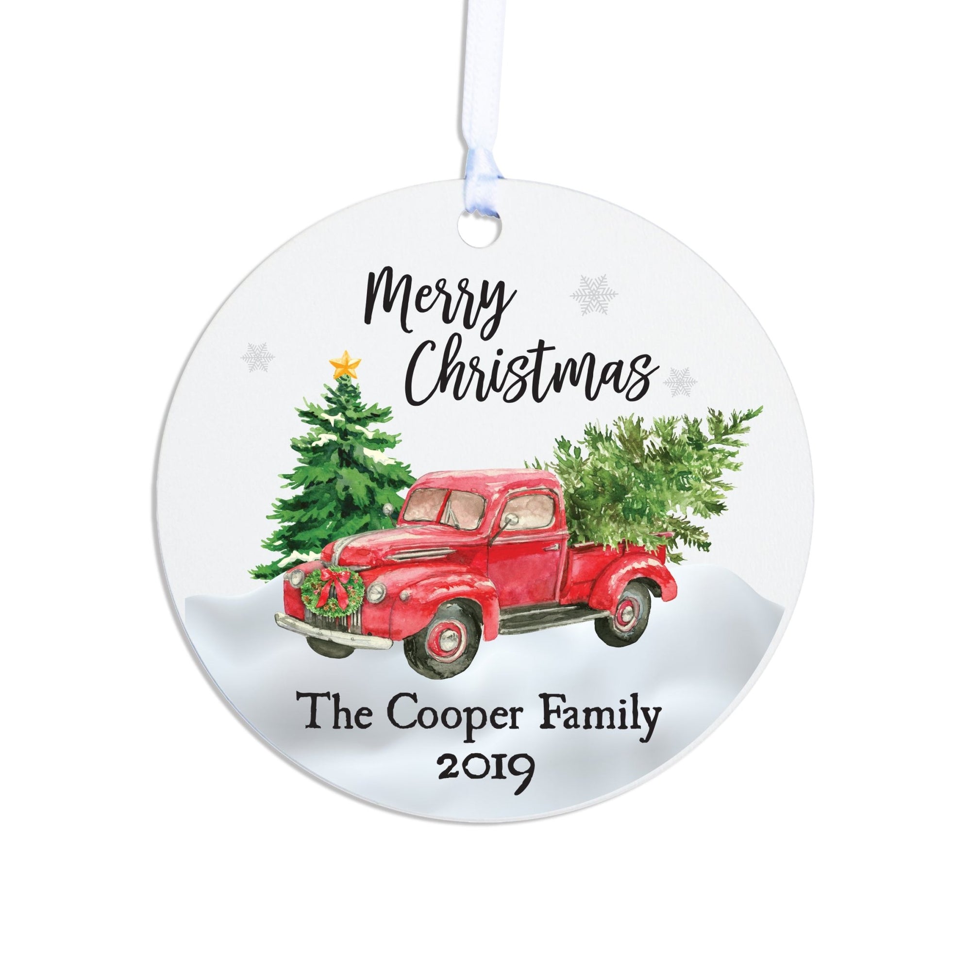 Personalized Christmas Truck Round Home Ornament- Merry Christmas - LifeSong Milestones