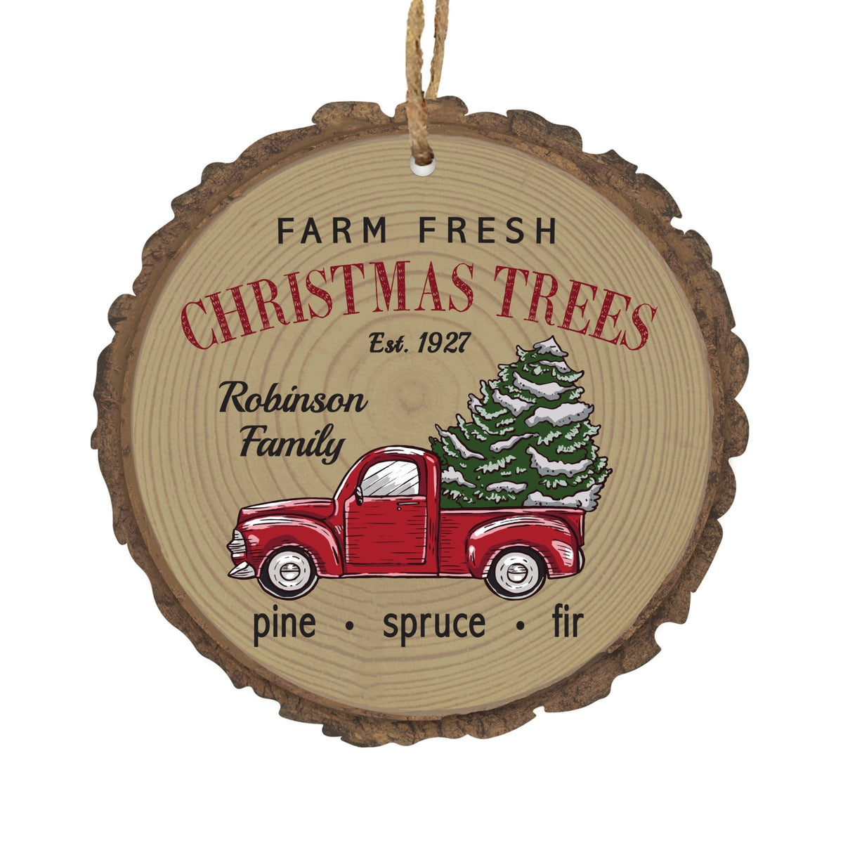 Personalized Christmas Trucks Bark Home Ornament- Farm Fresh - LifeSong Milestones