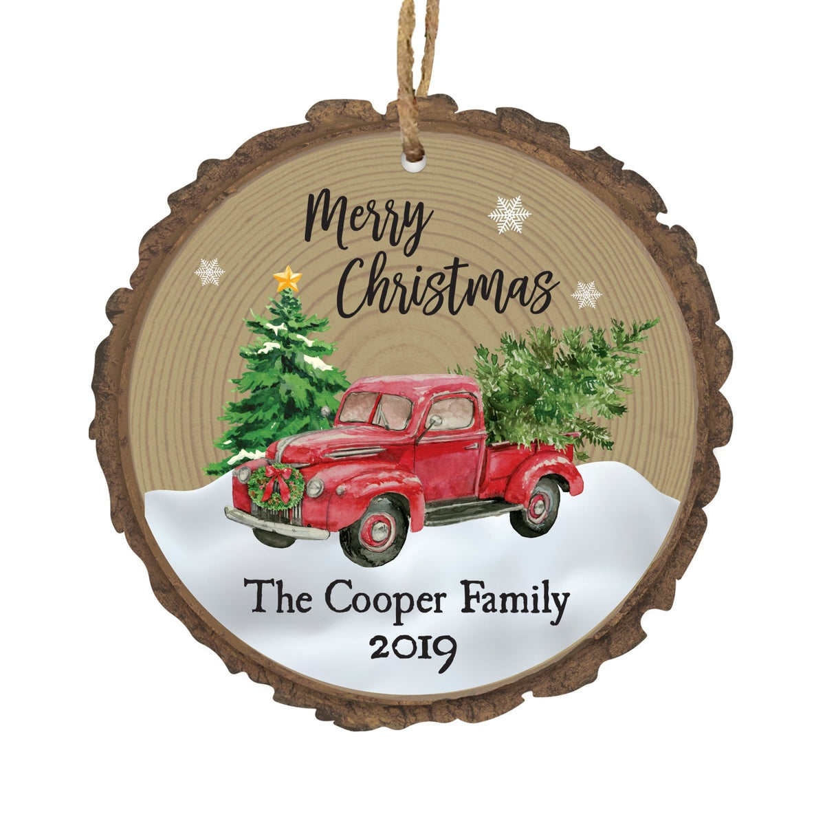Personalized Christmas Trucks Bark Home Ornament- Merry Christmas - LifeSong Milestones