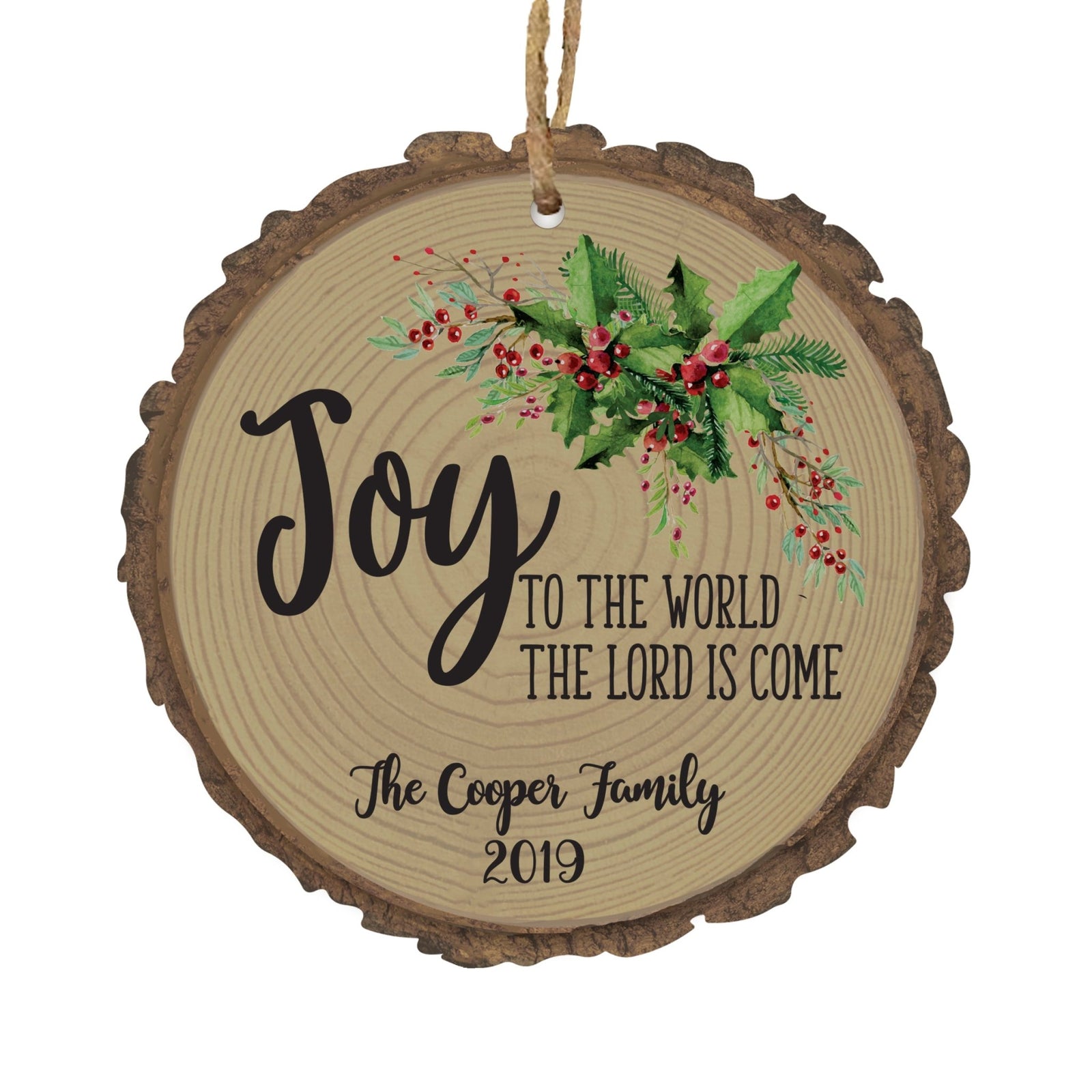Personalized Christmas Wreath Bark Home Ornament- Joy To The World - LifeSong Milestones